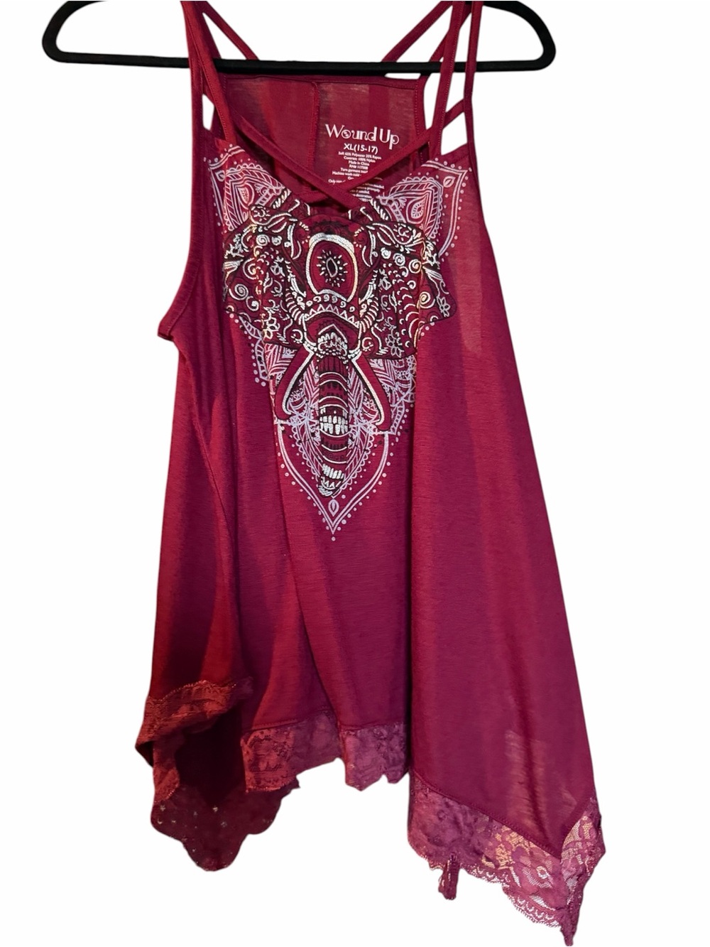 Wound Up Burgundy Elephant Lace-Trim Strappy Tank